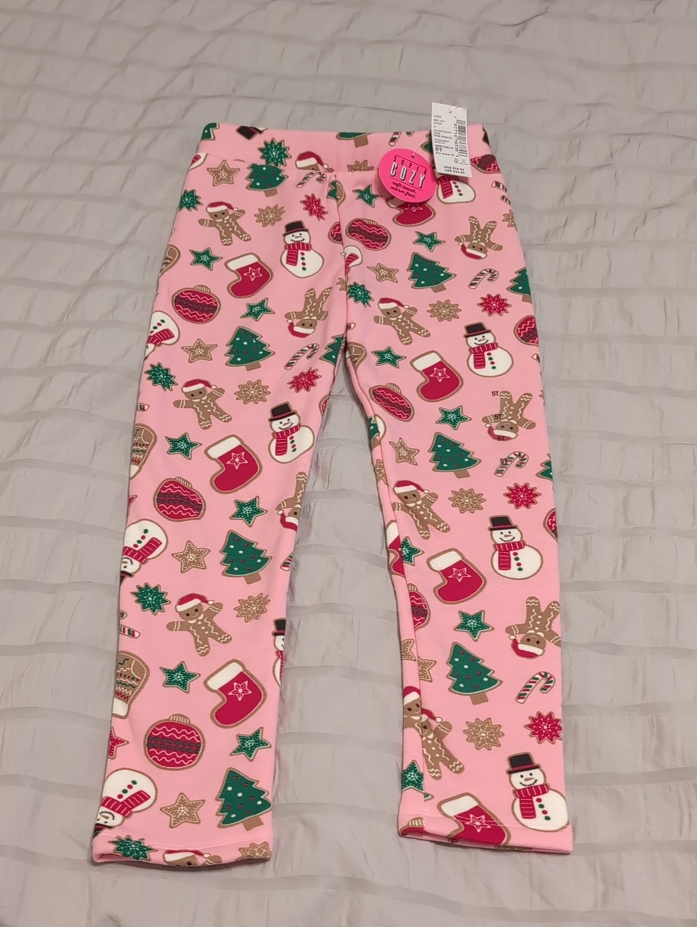 New 5T Girls' Pink Holiday Print Lined Leggings